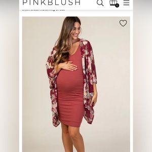 PinkBlush Rust Ribbed Ruched Sleeveless Maternity Dress